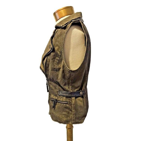 Chelsea & Violet Women's Small Taupe Vegan Leather‎ Moto Vest - Picture 3 of 10